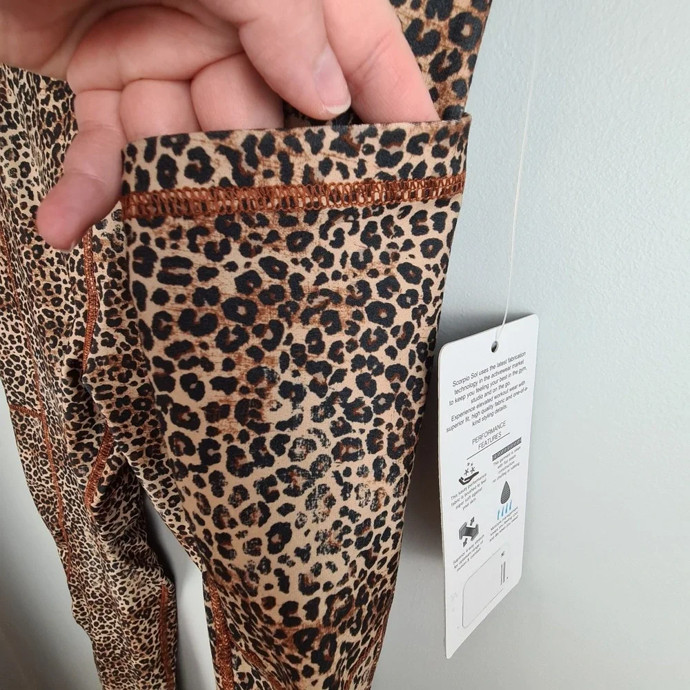 Scorpio Sol High Waist Cheetah Print Soft Leggings Large‎ Tapered Leg Pocket - Picture 2 of 9